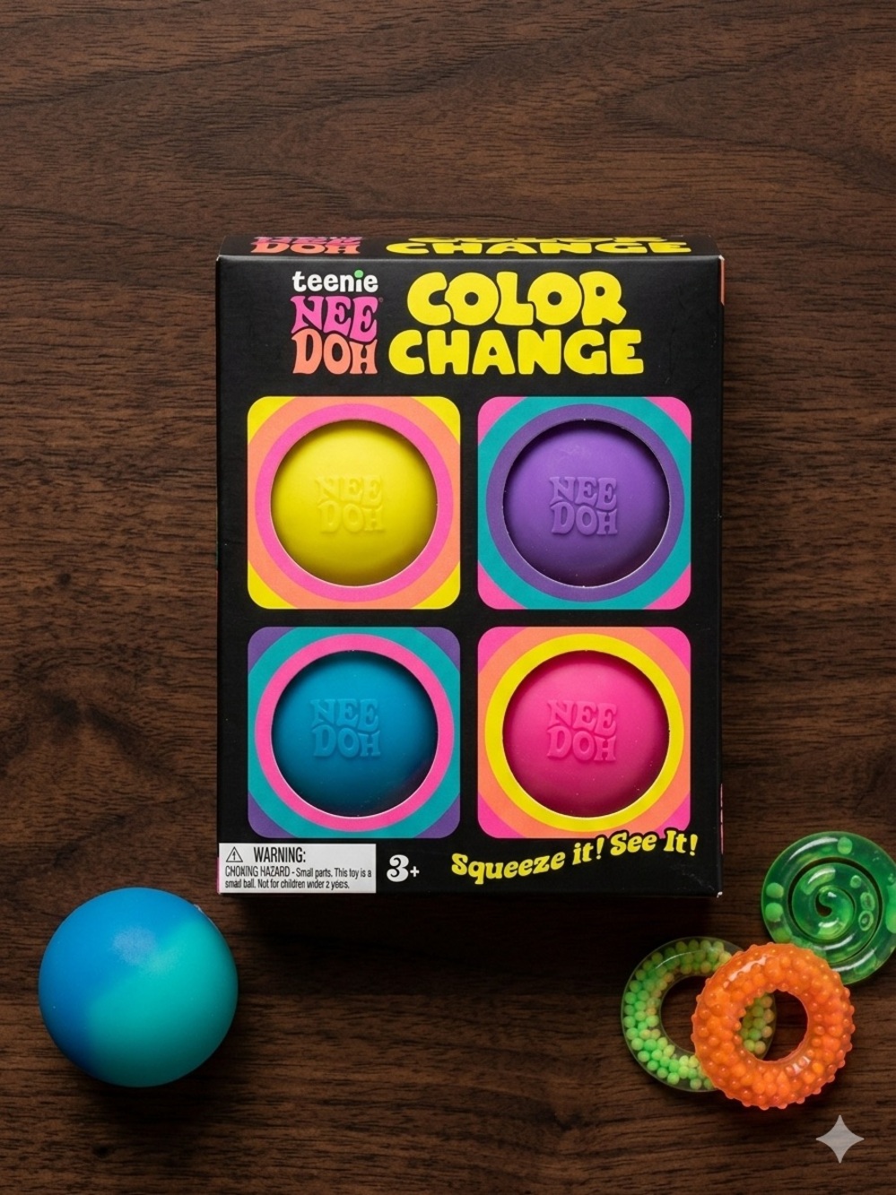 Authentic Schylling Teenie NeeDoh Color Change 4-Pack Sensory Fidget Squish Ball